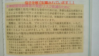 母子手帳に記載されている葉酸